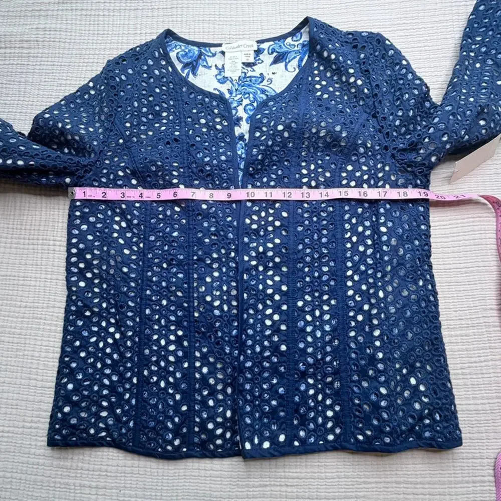 Coldwater Creek Reversible Navy Eyelet Floral Jacket 10 - Picture 11 of 14